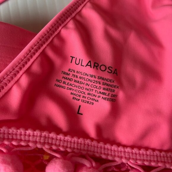 Revolve Tularosa Women's Hot Pink High Waist Pom Pom Mesh Nina Bikini Size L - Picture 3 of 11